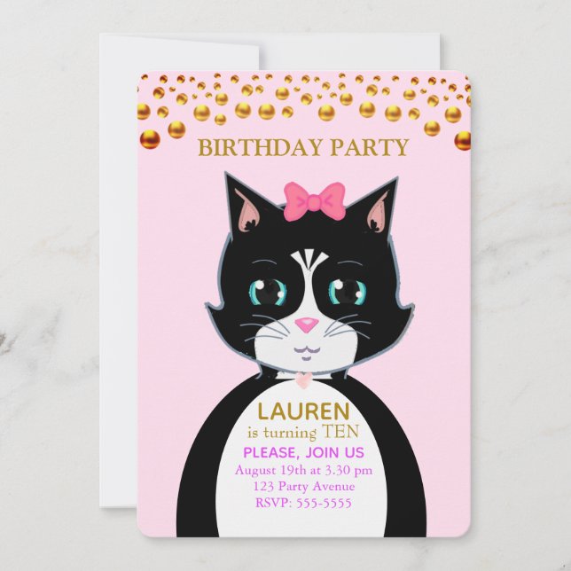 Tuxedo Cat Birthday Party Invitation (Front)