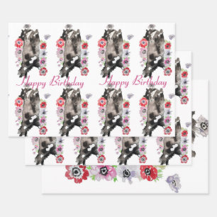 Tuxedo Cat Black and White Cats Funny Floral Wrapping Paper Sheet