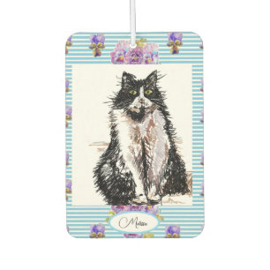 Tuxedo Cat Black and White Cats Girls Blue Floral Air Freshener