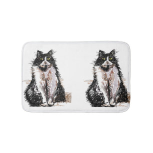 Tuxedo Cat Black and White Cats pets Bath Mat