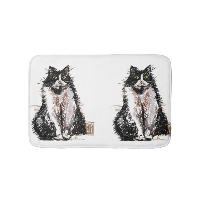 Tuxedo Cat Black and White Cats pets Bath Mat (Front)