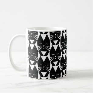 Tuxedo Cat Black and White Geometric Pattern Coffee Mug