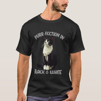 Tuxedo Cat Black and White Purr-fection Quote Mom T-Shirt