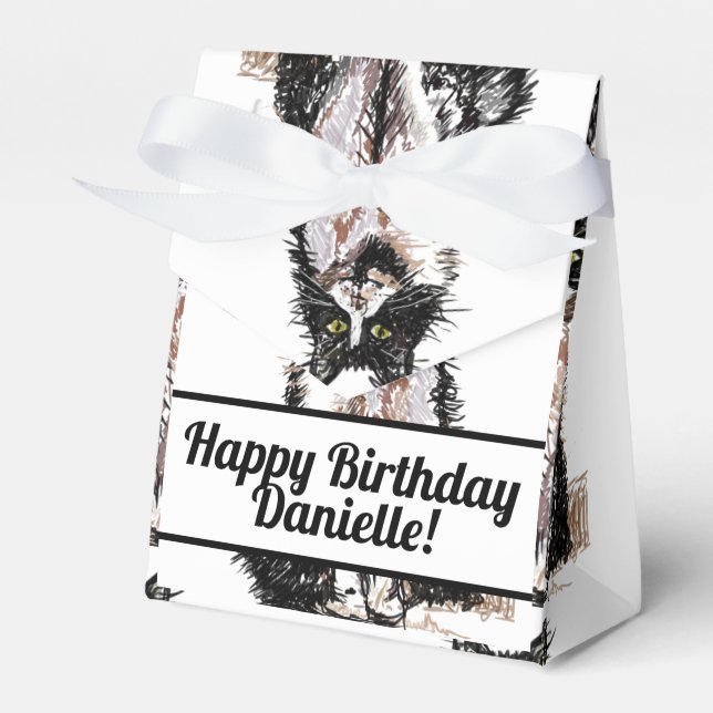 Tuxedo Cat Black Birthday Cats Cake Favour Box (Front Side)
