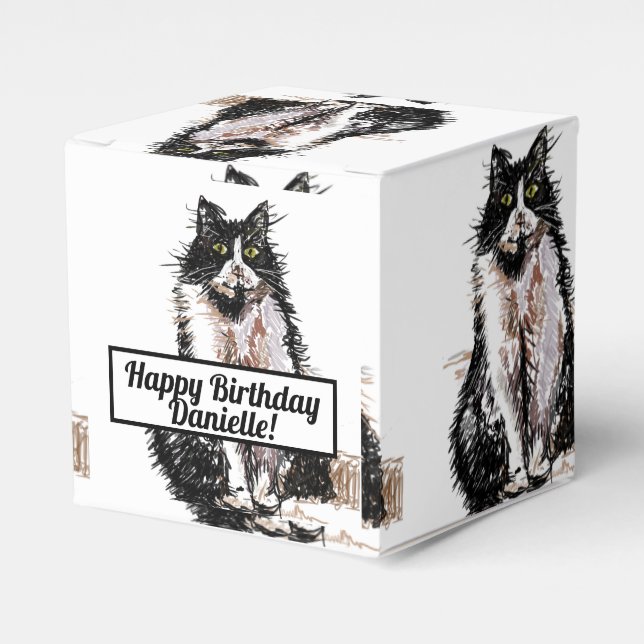 Tuxedo Cat Black Birthday Cats Cake Favour Box (Front Side)