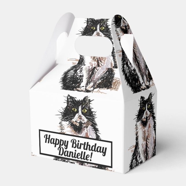 Tuxedo Cat Black Birthday Cats Cake Favour Box (Front Side)
