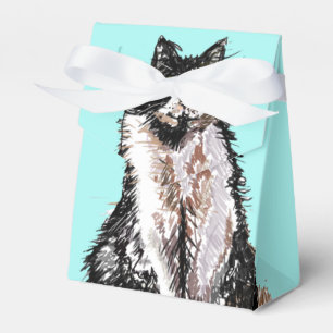 Tuxedo Cat Black White Cats Birthday Turquoise Favor Box