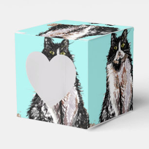 Tuxedo Cat Black White Cats Birthday Turquoise  Favor Box