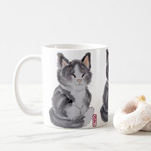 Tuxedo Cat Black White Kitten Watercolor Elegant Coffee Mug