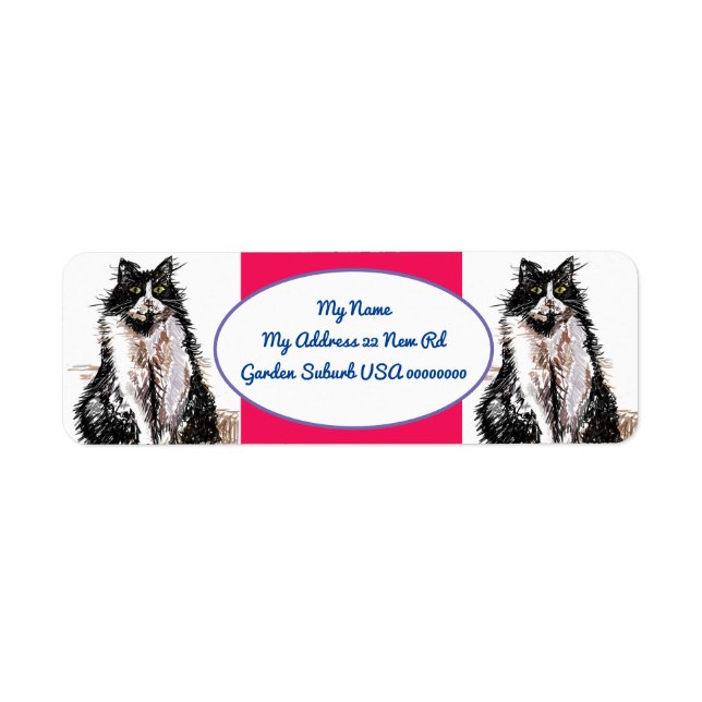 Tuxedo Cat Black White Red Return Address Labels (Front)
