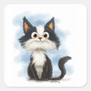 Tuxedo Cat Cartoon Square Sticker