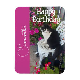 Tuxedo Cat Cats and Flowers Girls Name Birthday Magnet