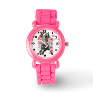 Tuxedo Cat Cats Art Animal Childs Pink Sparkly Watch