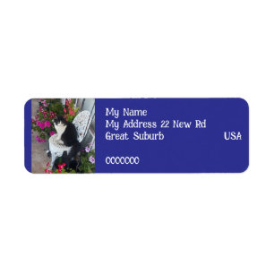 Tuxedo cat Cats Art Return Address Labels Navy