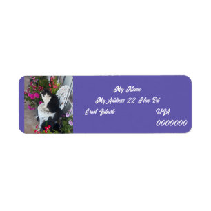 Tuxedo cat Cats Art Return Address Labels Purple