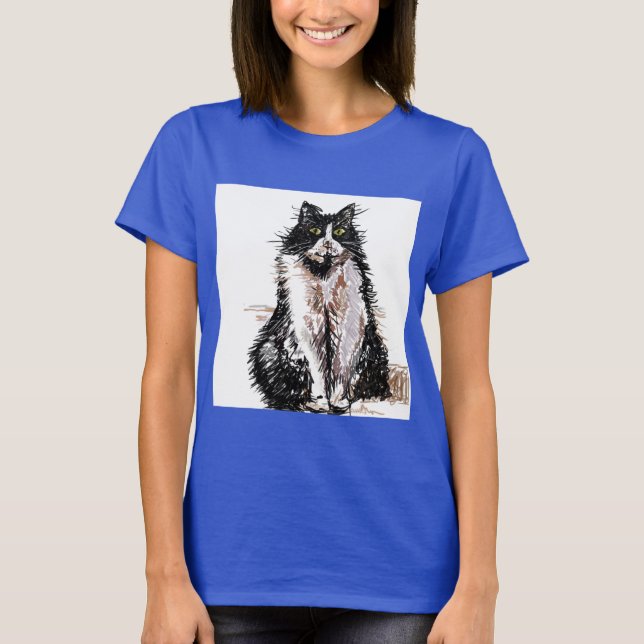 Tuxedo Cat cats cute Black and White pets T-Shirt (Front)