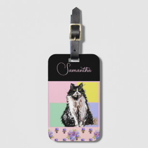 Tuxedo Cat Cats Pastel Pink Girls Customizable Luggage Tag