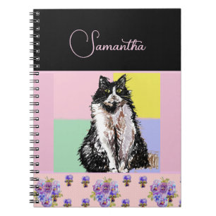 Tuxedo Cat Cats Pastel Pink Girls Customizable Notebook