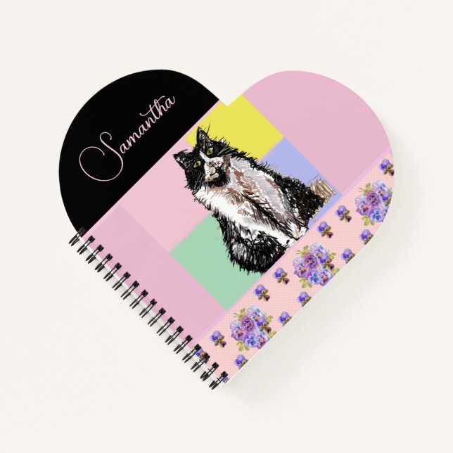 Tuxedo Cat Cats Pastel Pink Girls Customizable Notebook (Front)