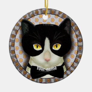 Tuxedo Cat Ceramic Ornament