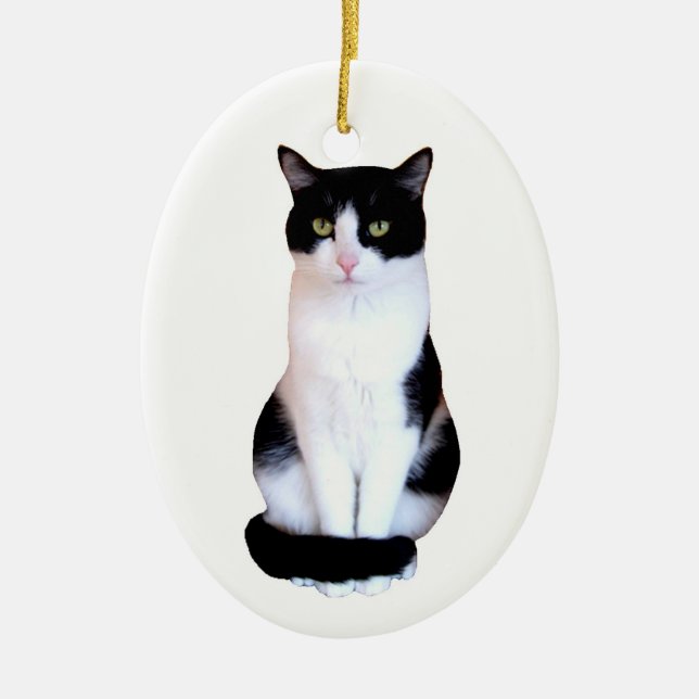 Tuxedo Cat Ceramic Ornament (Front)
