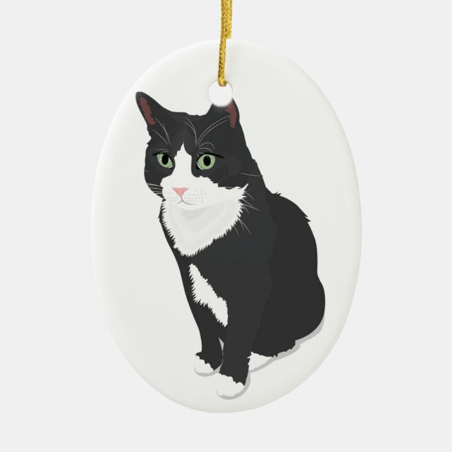 Tuxedo Cat Ceramic Ornament (Front)
