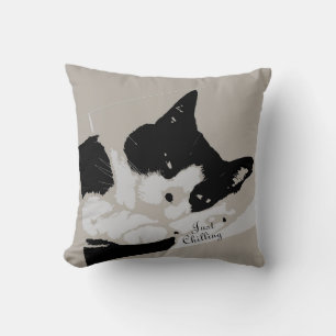 Tuxedo Cat Chilling Throw Pillow