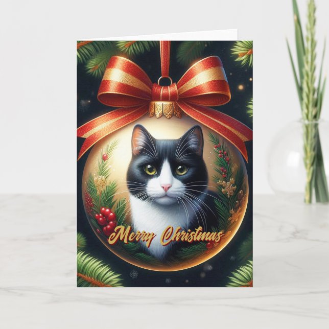 Tuxedo Cat Christmas Card (Front)