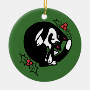 Tuxedo Cat Christmas Ceramic Ornament