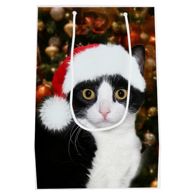 Tuxedo cat Christmas Medium Gift Bag (Back)