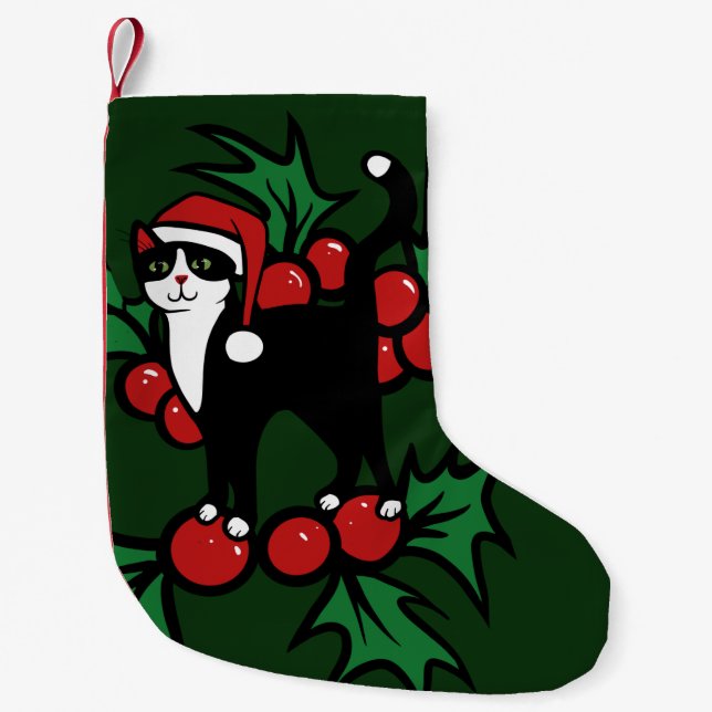 Tuxedo Cat Christmas Small Christmas Stocking (Front)