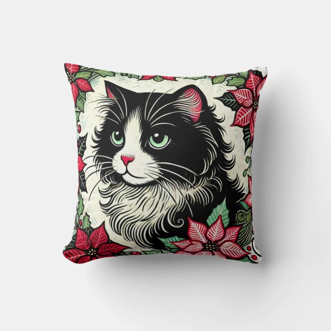 Tuxedo Cat Christmas                               Throw Pillow (Front)