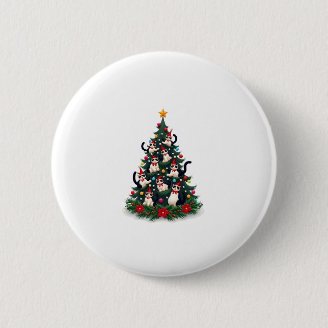 Tuxedo Cat Christmas Tree Tuxedo Cat Lights Xmas M 2 Inch Round Button (Front)