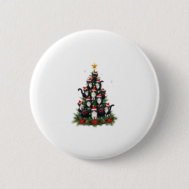 Tuxedo Cat Christmas Tree Tuxedo Cat Lights Xmas M 2 Inch Round Button (Front)