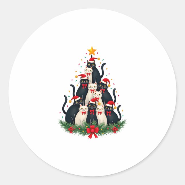 Tuxedo Cat Christmas Tree Tuxedo Cat Lights Xmas M Classic Round Sticker (Front)