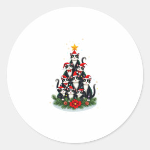 Tuxedo Cat Christmas Tree Tuxedo Cat Lights Xmas M Classic Round Sticker