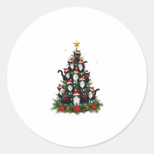 Tuxedo Cat Christmas Tree Tuxedo Cat Lights Xmas M Classic Round Sticker