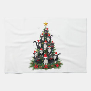 Tuxedo Cat Christmas Tree Tuxedo Cat Lights Xmas M Kitchen Towel