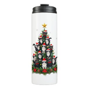 Tuxedo Cat Christmas Tree Tuxedo Cat Lights Xmas M Thermal Tumbler