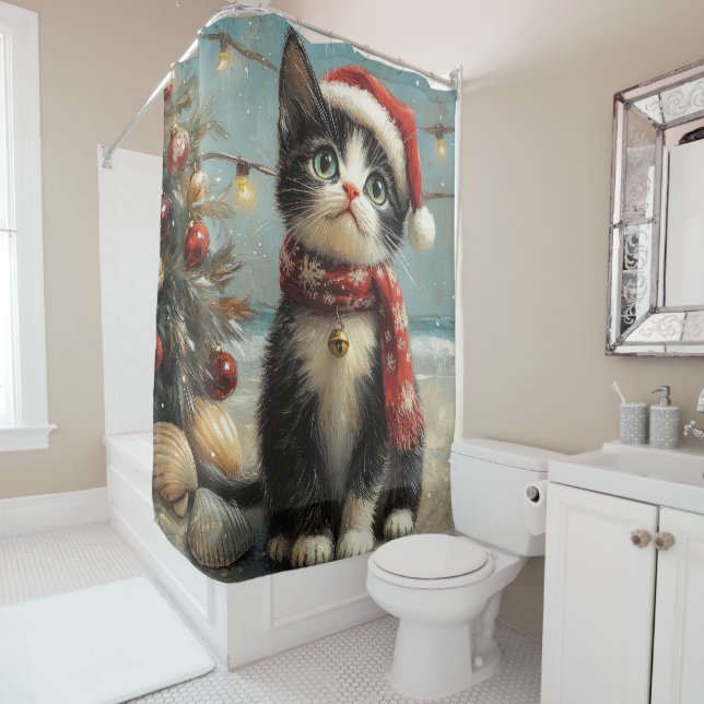Tuxedo Cat Christmas Vintage Beach (In Situ)