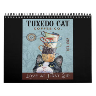 Tuxedo Cat Coffee Co. Love At First Sip Funny Cat Calendar