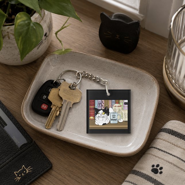 Tuxedo Cat Coffee Lover Funny Kitchen Keychain (Creator Uploaded)