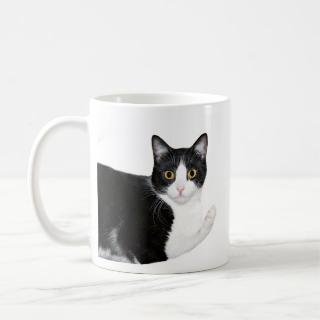 Tuxedo cat coffee mug (Left)