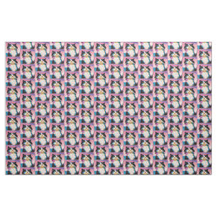 Tuxedo Cat Colourful Fabric