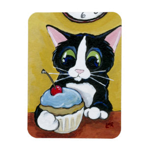 Tuxedo Cat & Cupcake Art Magnet Premium