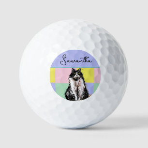 Tuxedo Cat Cute Cats Black White Pastel Rainbow Golf Balls