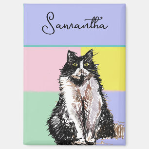 Tuxedo Cat Cute Cats Black White Pastel Rainbow Magnet