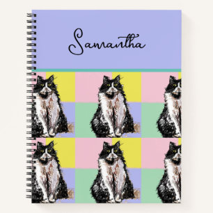 Tuxedo Cat Cute Cats Black White Pastel Rainbow Notebook