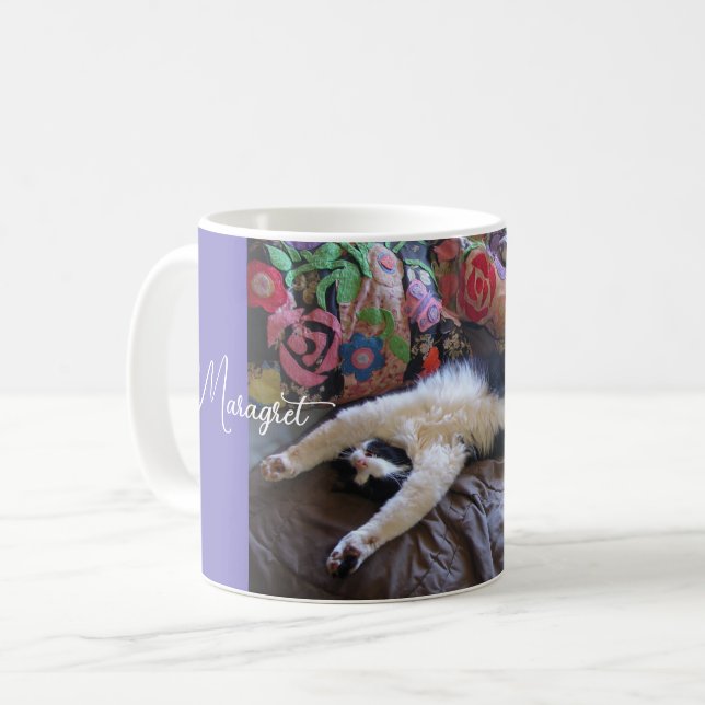 Tuxedo Cat Cute doing a Mexican Wave Funny Cats Coffee Mug (Front Left)