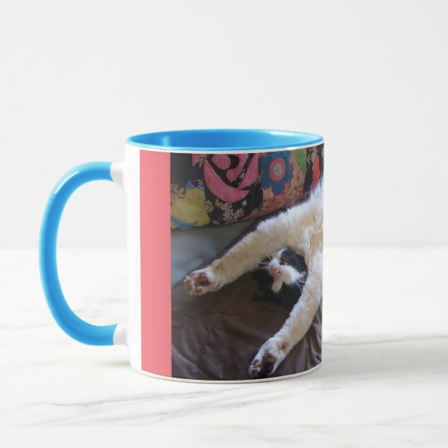 Tuxedo Cat Cute doing a Mexican Wave Mug (Left)